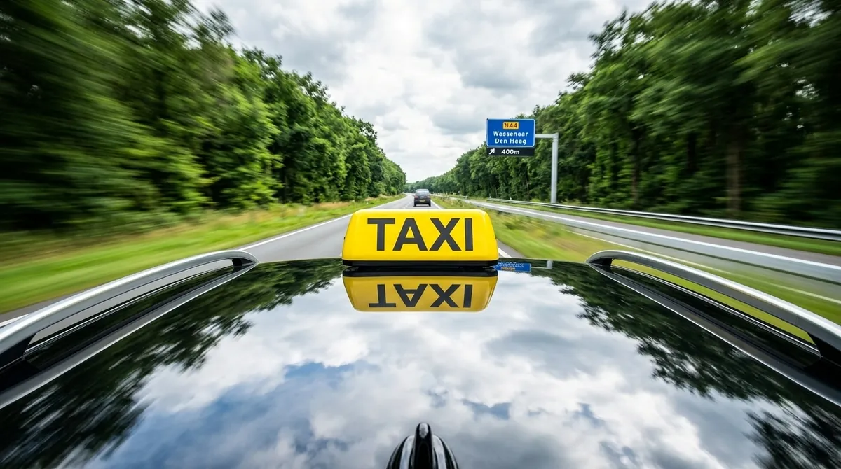 Taxi op de snelweg richting Den Haag