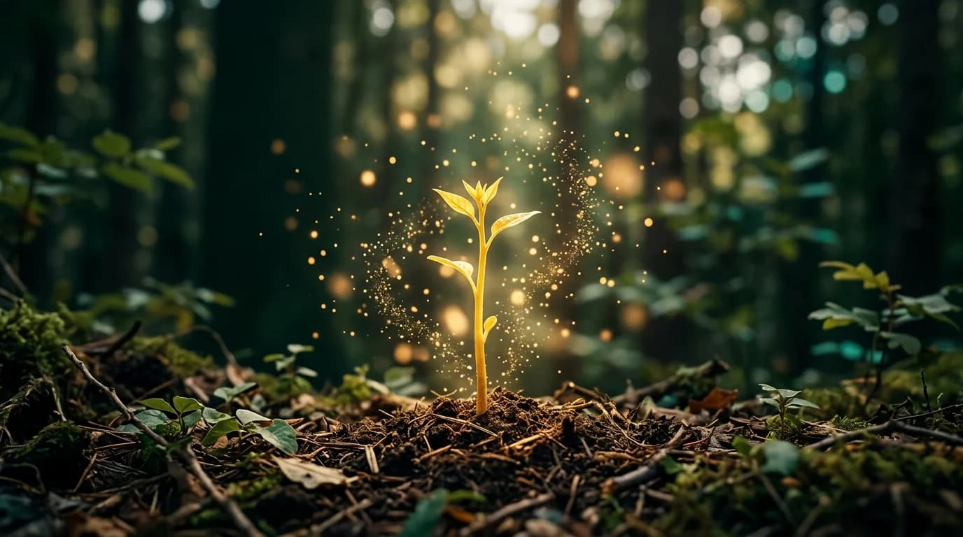 Stralende gouden zaailing met lichtversterking — gericht bereik met Google Ads.