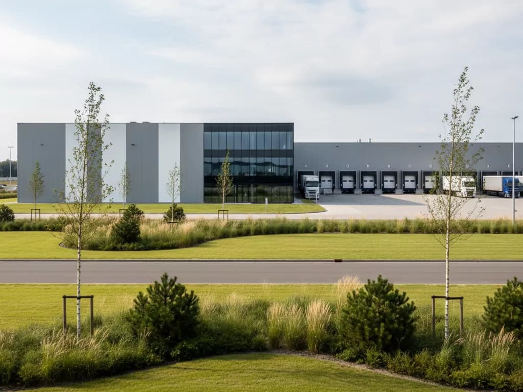 Warm licht door fabriekshallen bij gouden uur. Best's maakindustrie en Brainport-toelevering rond C'Park Bata.
