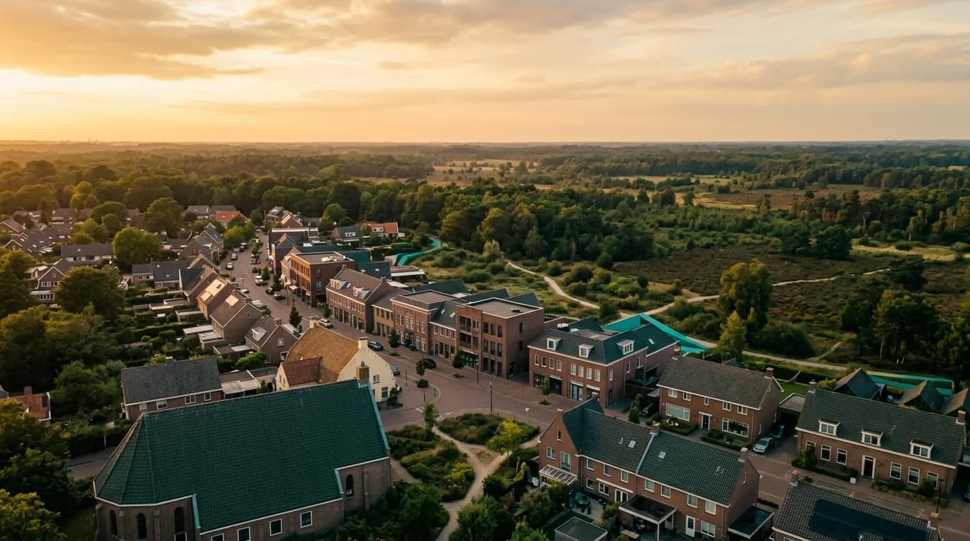 Brabants dorpsrand met Maashorst. Uden regionaal retail-centrum.