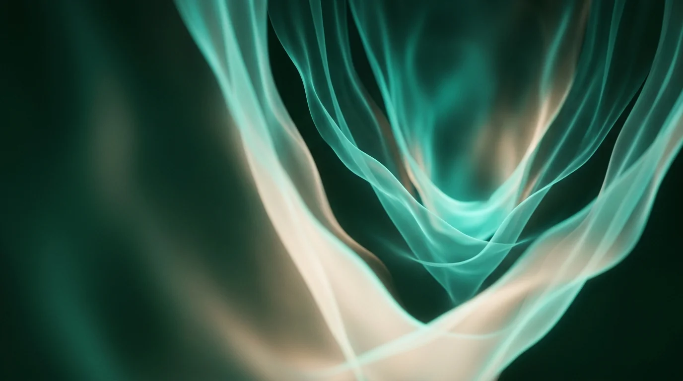 Abstracte lichtgolven in turquoise en goud, symboliserend bereik en dynamiek van Meta Ads.