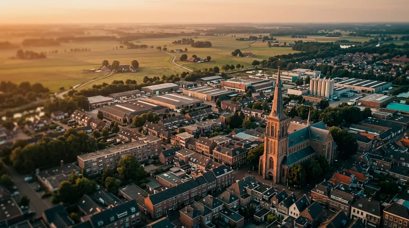 Luchtfoto Oss bij gouden uur. Organiq Grow marketingbureau voor MKB in Oss.