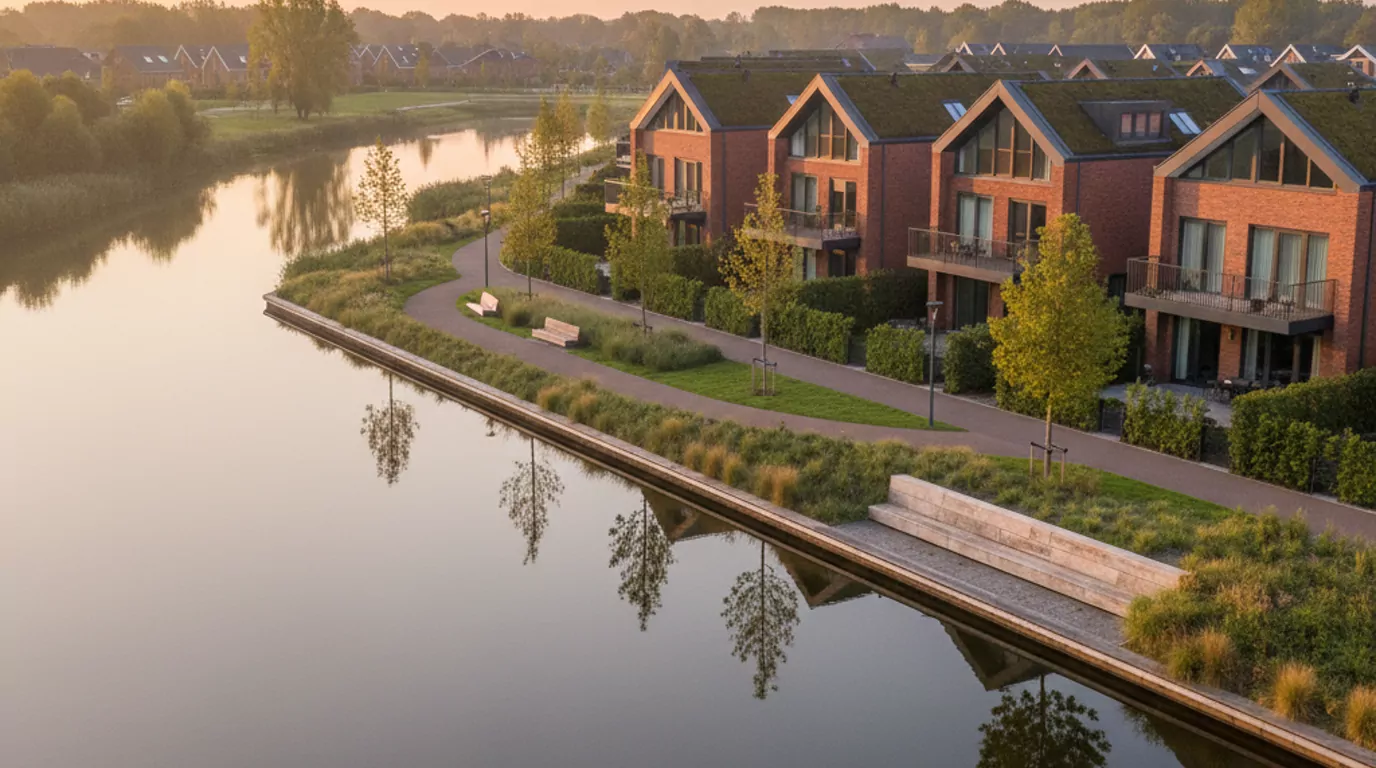 Luchtfoto Rosmalen bij gouden uur. Organiq Grow marketingbureau voor MKB in Rosmalen.