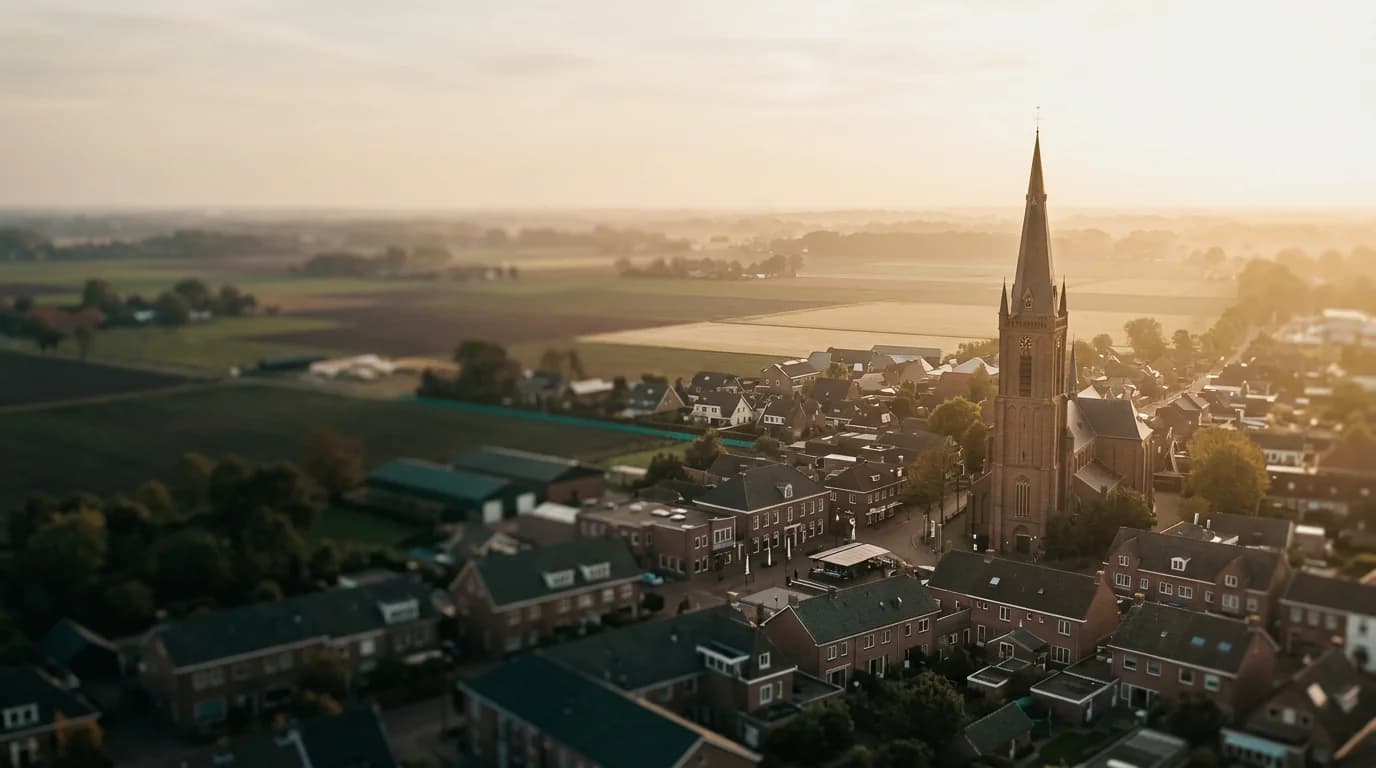 Luchtfoto Uden bij gouden uur. Organiq Grow marketingbureau voor MKB in Uden.
