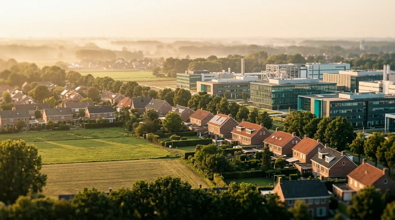 Luchtfoto Veldhoven bij gouden uur. Organiq Grow marketingbureau voor MKB in Veldhoven.