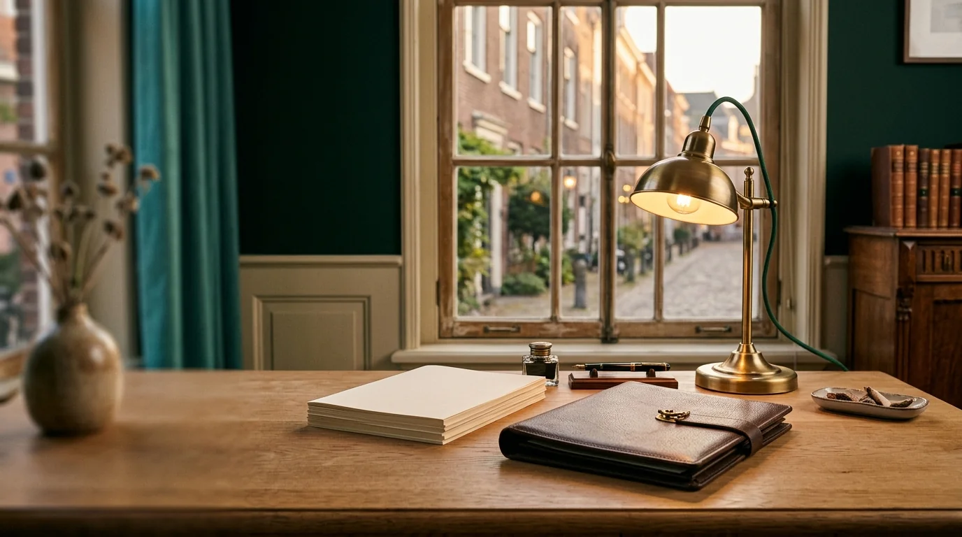 Rustige Brabantse accountantswerkplek bij gouden uur. Organiq Grow marketing voor accountants.