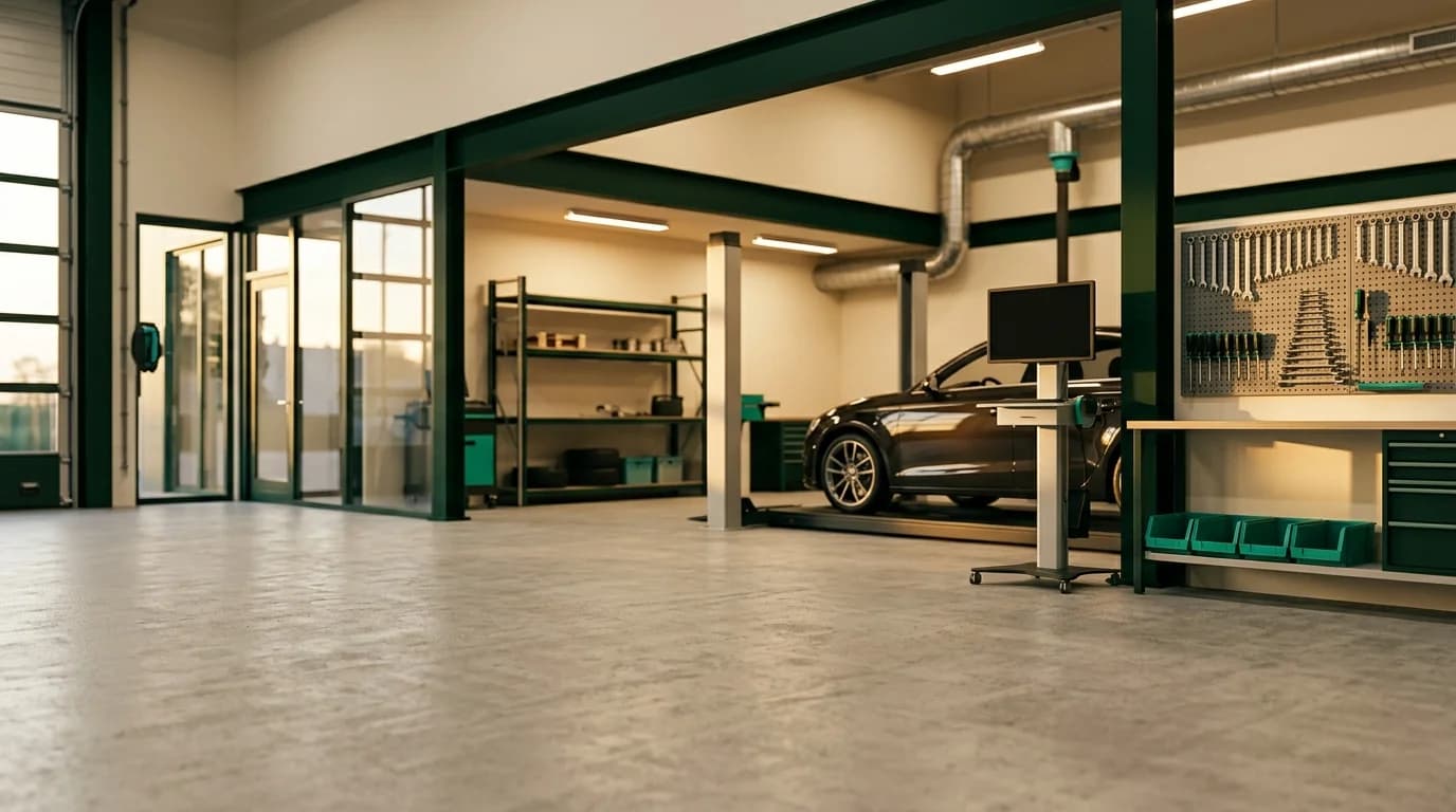 Schone moderne autowerkplaats. Organiq Grow marketing voor autobedrijven.