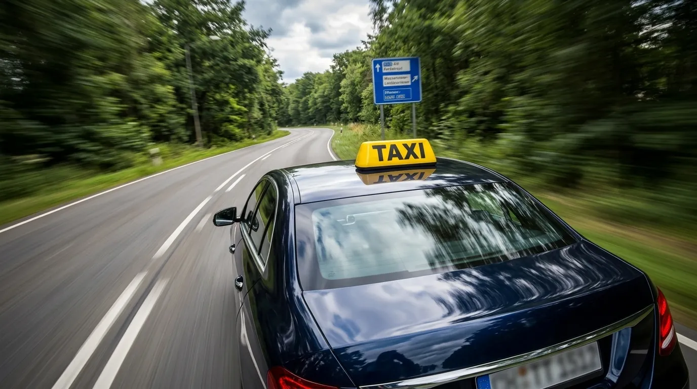 Taxi met daklicht rijdt over een snelweg